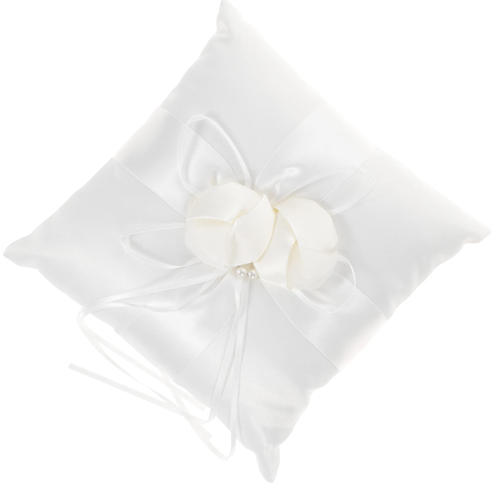 

White 20x20cm Wedding Ring Pillow Satin Ribbon Faux Pearl Pocket Ring Bearer Ceremony Supplies Carry