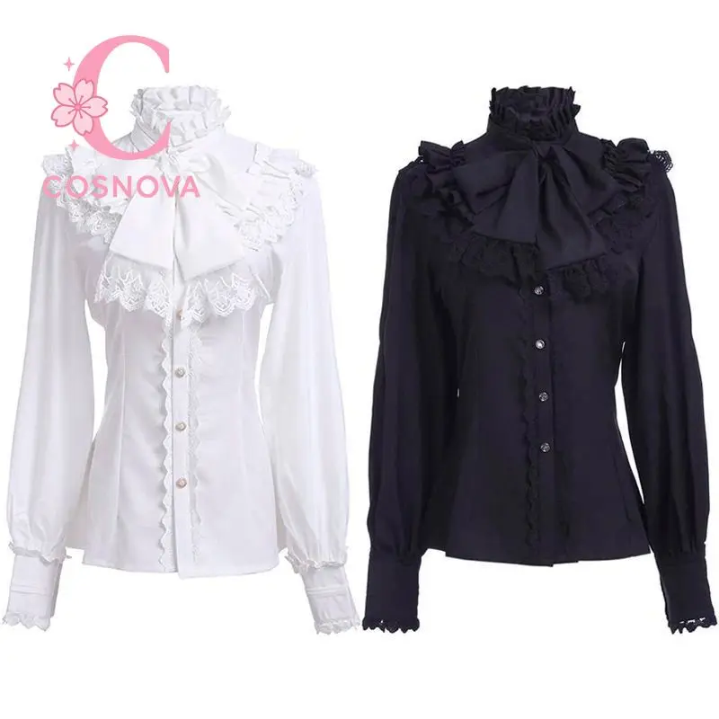 

Women's Vintage Victorian Steampunk Lolita Ruffled Blouse Medieval Long Sleeve Lace Shirt Elegant Stage Performance Costume Top