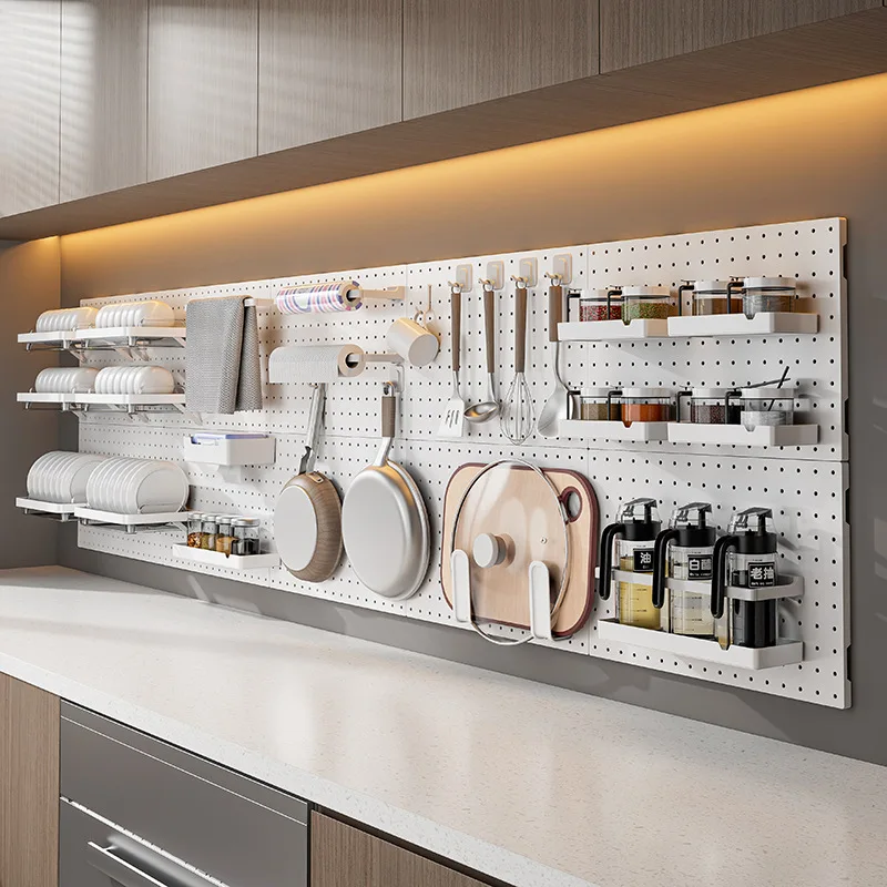 

Multifunctional Wall-Mounted Pegboard Organizer – DIY Storage Panel with Hooks, Shelves & Racks for Kitchen, Bedroom, Office