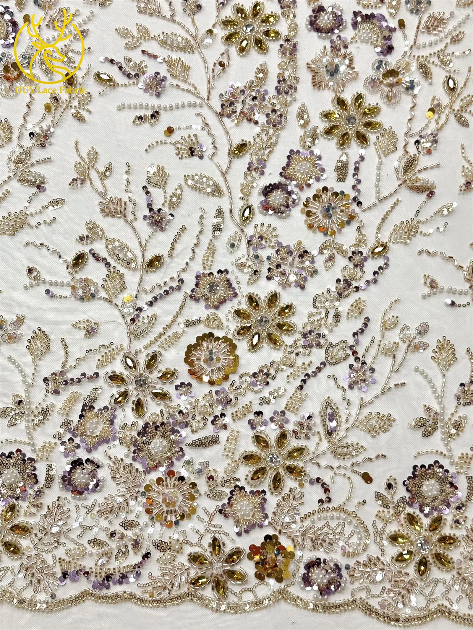 Gold Luxus Afrikanischer Stein Bräutigam Perlen Spitzenstoff 2026 Nigeria Französischer Tüll Pailletten Spitzenstoff für Brautpartykleid Nähen – Detail 8
