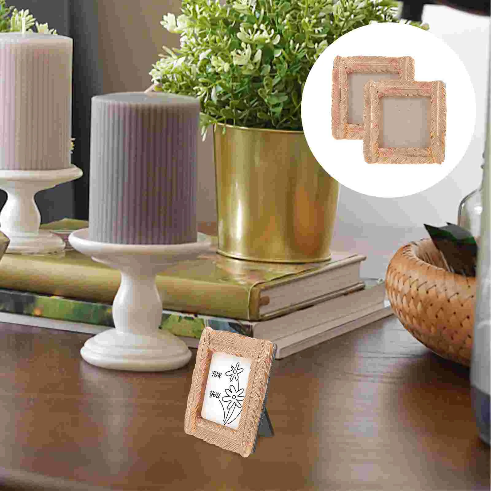 

2 Pcs Photo Folder Small Frame Vintage Picture Frames Wedding Gold Resin Tiny
