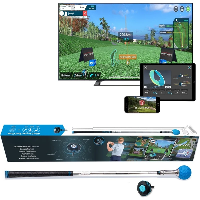 Home Golf Game Simulator Stick for Indoor & Outdoor Fun – 38,000+ Courses Worldwide, Compatible with Android, home.