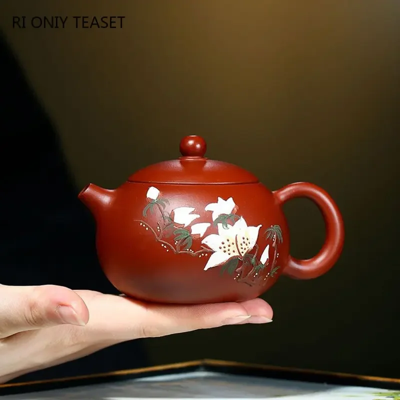 

200ml Yixing Purple Clay Teapot Famous Handmade Flowers Pattern Xishi Tea Pot Raw Ore Dahongpao Mud Kettle Chinese Zisha Tea Set