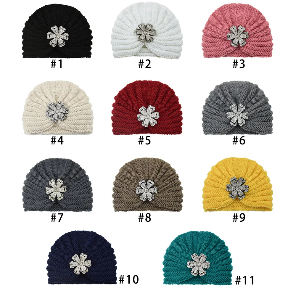 Chapeau Turban tricoté pour femmes, Bonnet Floral, chapeau enveloppé croisé, bohème musulman, casquettes Turbante chaudes pour l'hiver et l'automne, accessoires pour cheveux