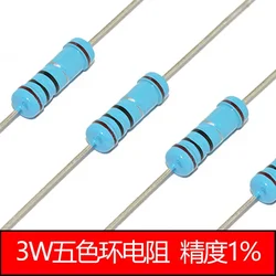 50pcs 3W 3 Watt Metal Film Resistors 1% 1.2 1.5 1.8 2 2.2 2.4 2.7 3 3.3 3.6 3.9 4.3 4.7 5.1 5.6 6.2 6.8 7.5 8.2 9.1 K M R E Ohm