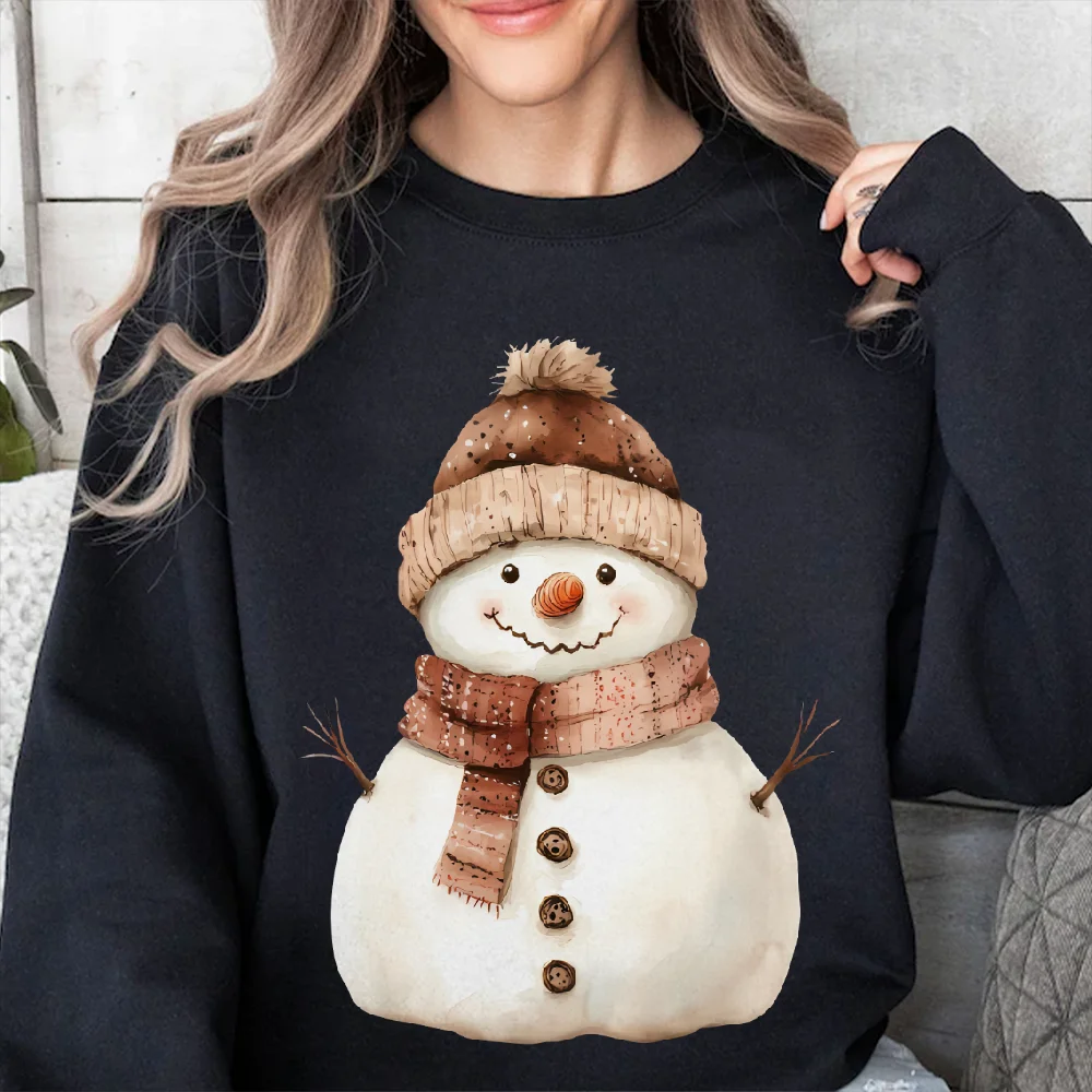 

Snowman Print Wintery Charming and Festive Kpop Style Y2k Graphic Sweatshirt Soft Fabric for Holiday-Themed Casual Clothes