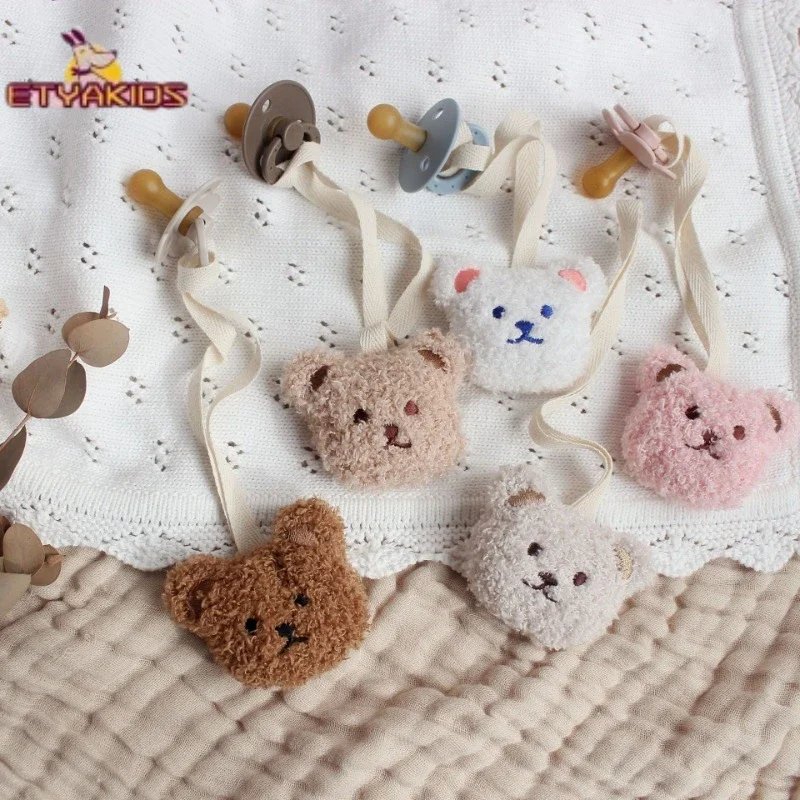 Cute Plush Teddy Bear Pacifier Holder Chains for Baby Newborn Pacifier Clip Kid Comforter Toy Toddler Teethers Anti Loss Pendant