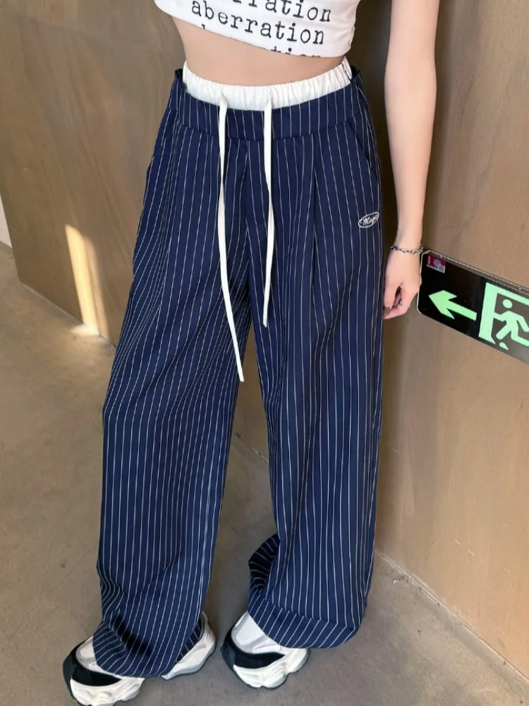 

Women Stripes Printed Full Length Pants Trousers High Waist Fashion Casual Y2K Pants Loose Wide Leg 2025 New