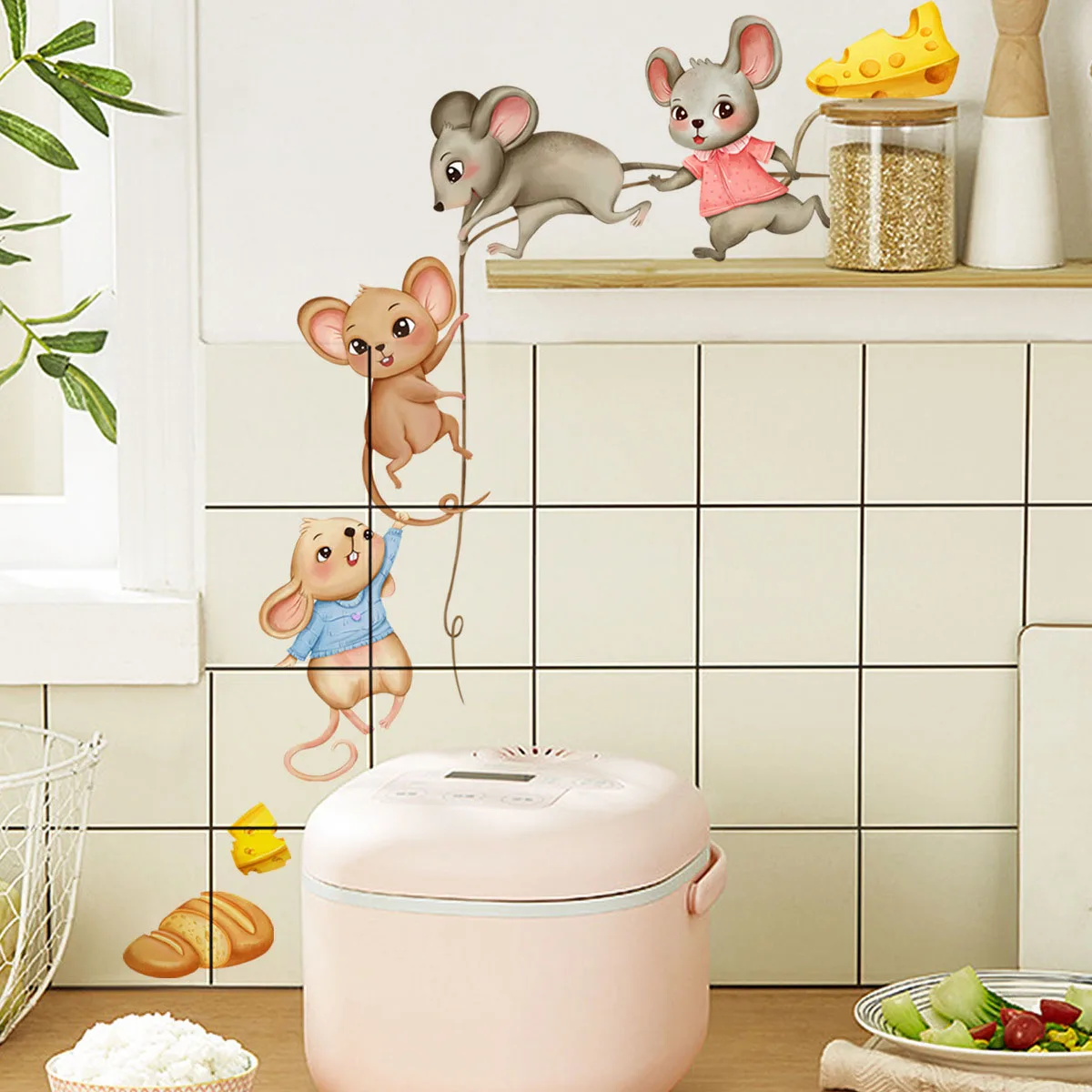 Little mouse moving food stickers children's room bedroom background wall decoration cartoon wall stickers