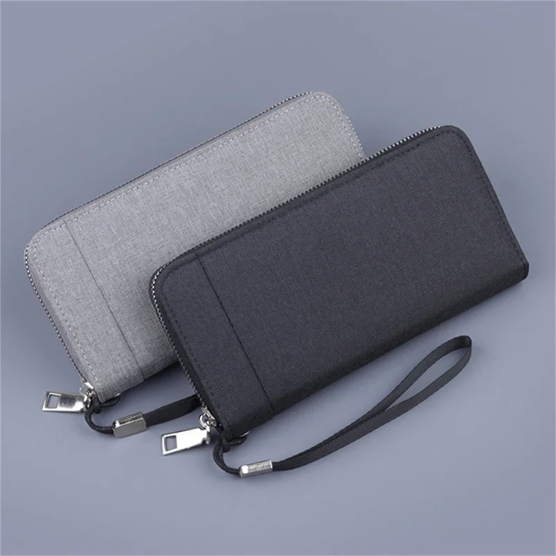 Men\'s Wallets Canvas Handbag Solid Color Zipper Clutch Cell Phone Bag Durable Large Capacity Denim Casual Wallet