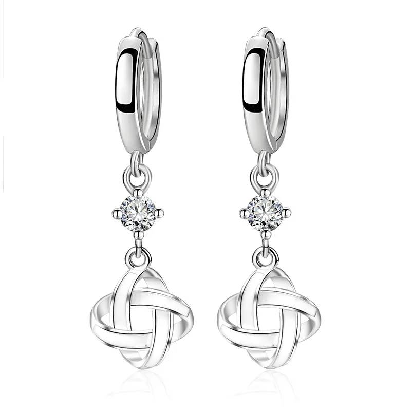 KOFSAC Fashion Ins Earrings Interwoven Patterns Temperament White Earrings 925 Sterling Silver Ear Buckle Lady Zircon Jewelry