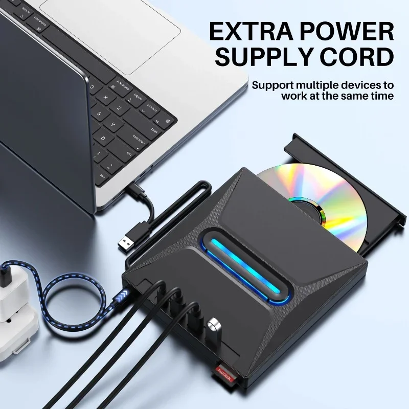 External CD DVD Burner,Blu Ray Burner, CD/DVD+/-RW Drive SD Card Reader, CD ROM Burner, DVD Player Hub-Co for Laptop Desktop