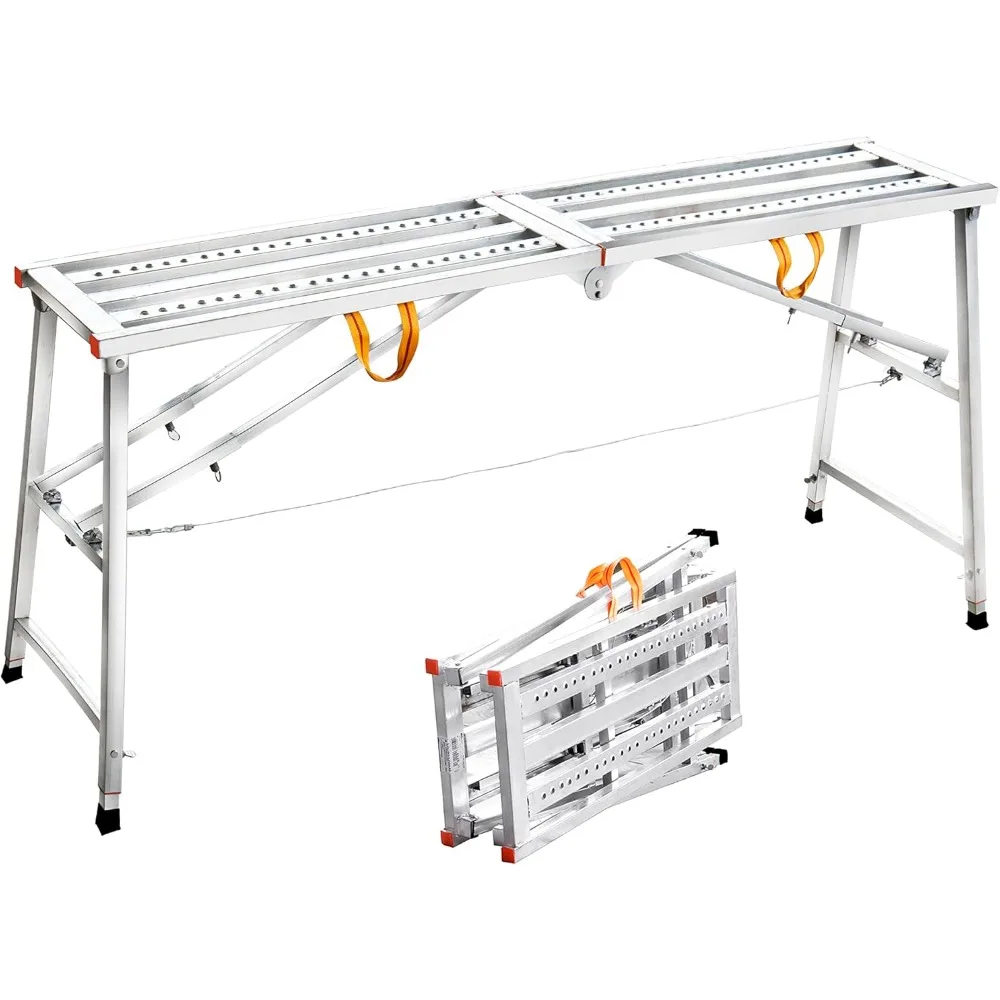 Plataforma de trabalho ajustável com classificação de trabalho de 800 lb, escada de aço, plataforma de andaime dobrável portátil