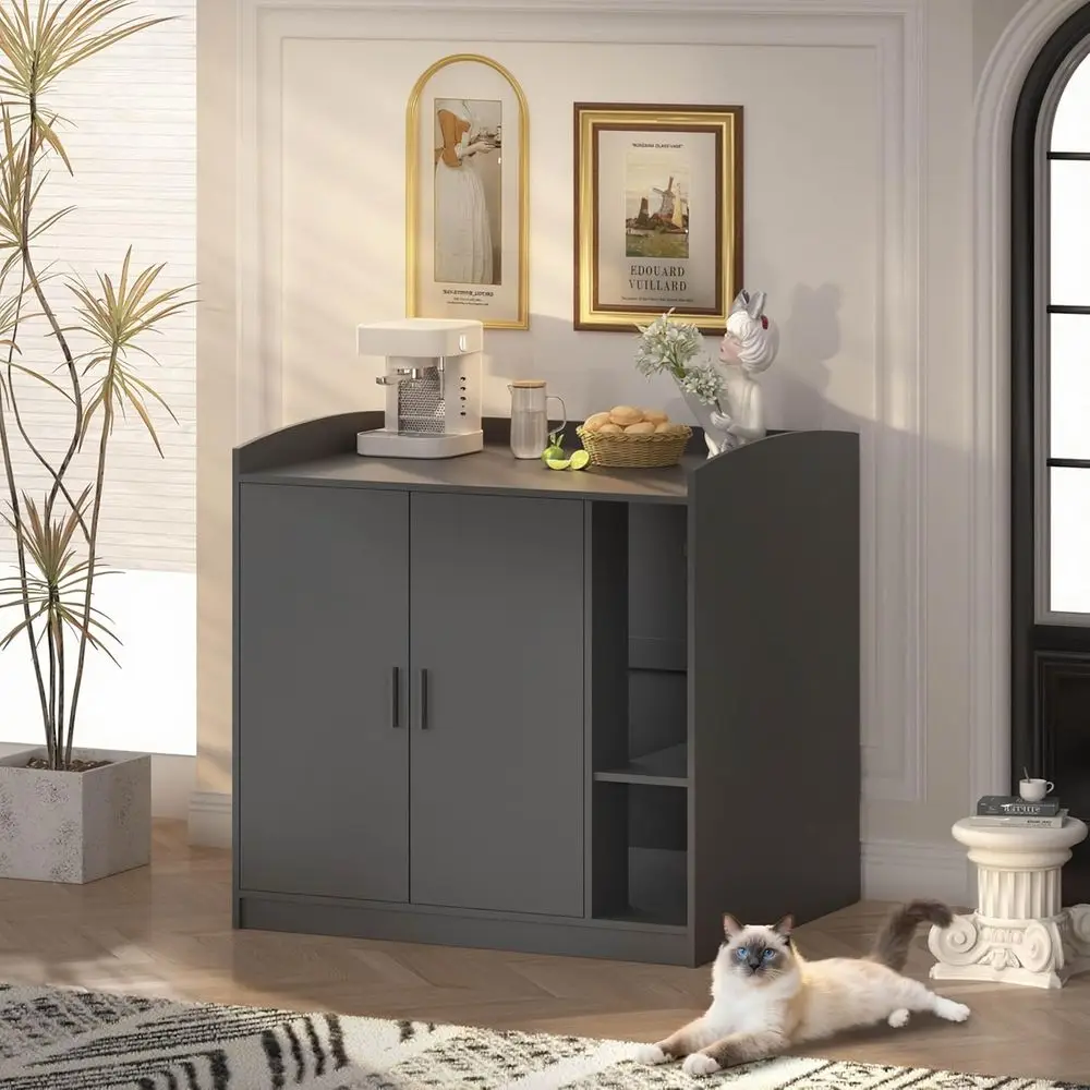 

Spacious Litter Box Enclosure with Adjustable Proo Shel - Ideal for Self-Cleaning and Jumbo Litter Boxes (Black)