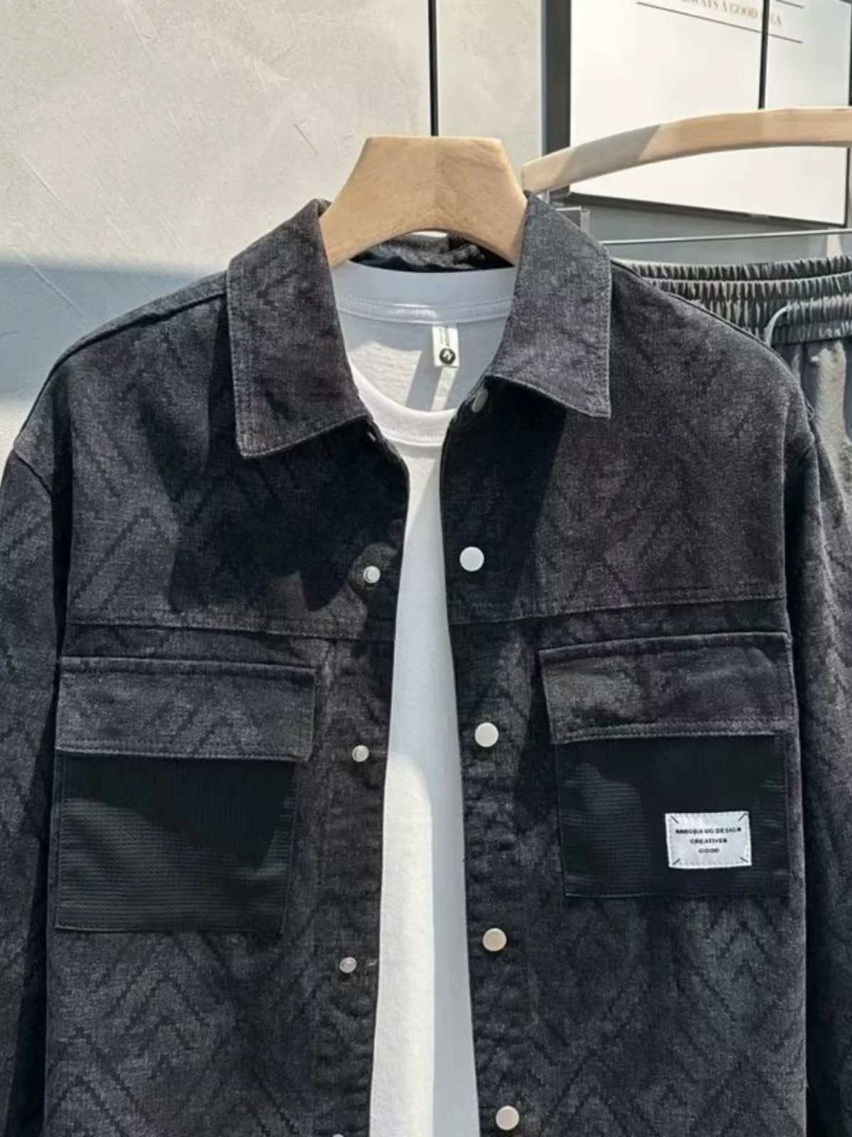 

Slim Fit Men's Denim Jaet Autumn Winter Faionable Youthful Personali k Flower Print Collar Stand up Korean Sle Coat