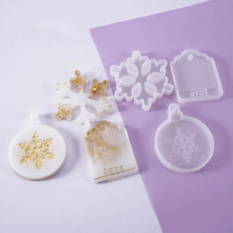 DIY Kristal Epoxyhars Mal Sneeuwvlok Kerst Ronde Sneeuwvlok Lijst Hanger Sieraden Siliconen Mal