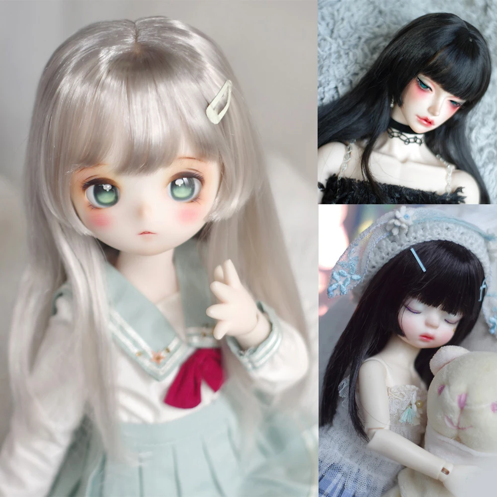 D09-P383 children handmade toy   1/6 1/4 1/3 MSD bjd doll wig Soft silk milk silk wrapped face wig silver