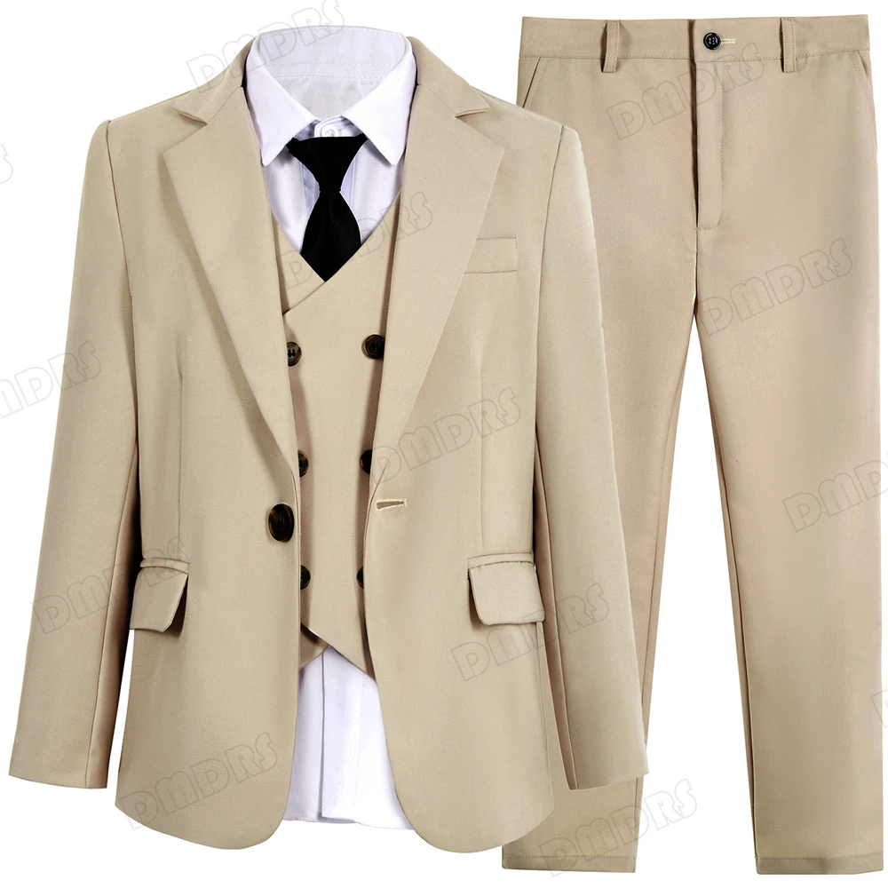 Champagne Handsome Boy's Formal Suit Set, 4 Pieces Blazer Vest Pants Tie, Classy Ring Bearer Tuxedo For Children