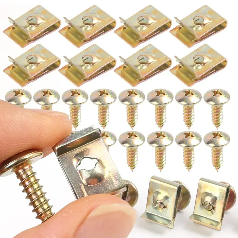 100/10sets Self-tapping Screw U-Type Clips Tapping Fastener Anti-rust Protection Clip Mix Car Motorcycle Truck Buckle Iron Sheet