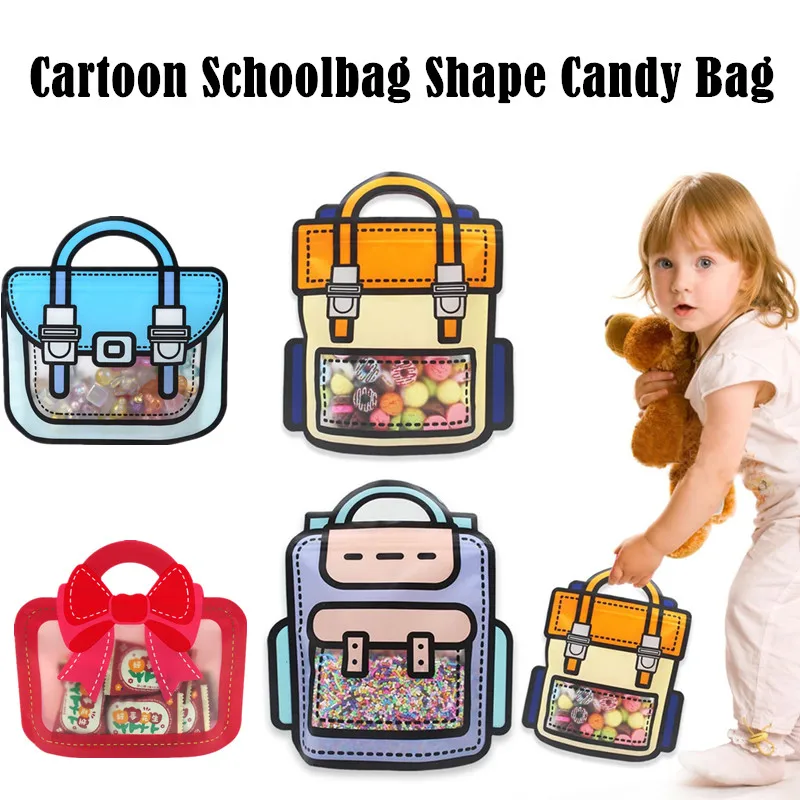 

Cartoon Schoolbag Shape Candy Bags Plastic Zipper Self-lock Handbags Kids Birthday Party Decor Cookie Gift Favors Packaging Bag