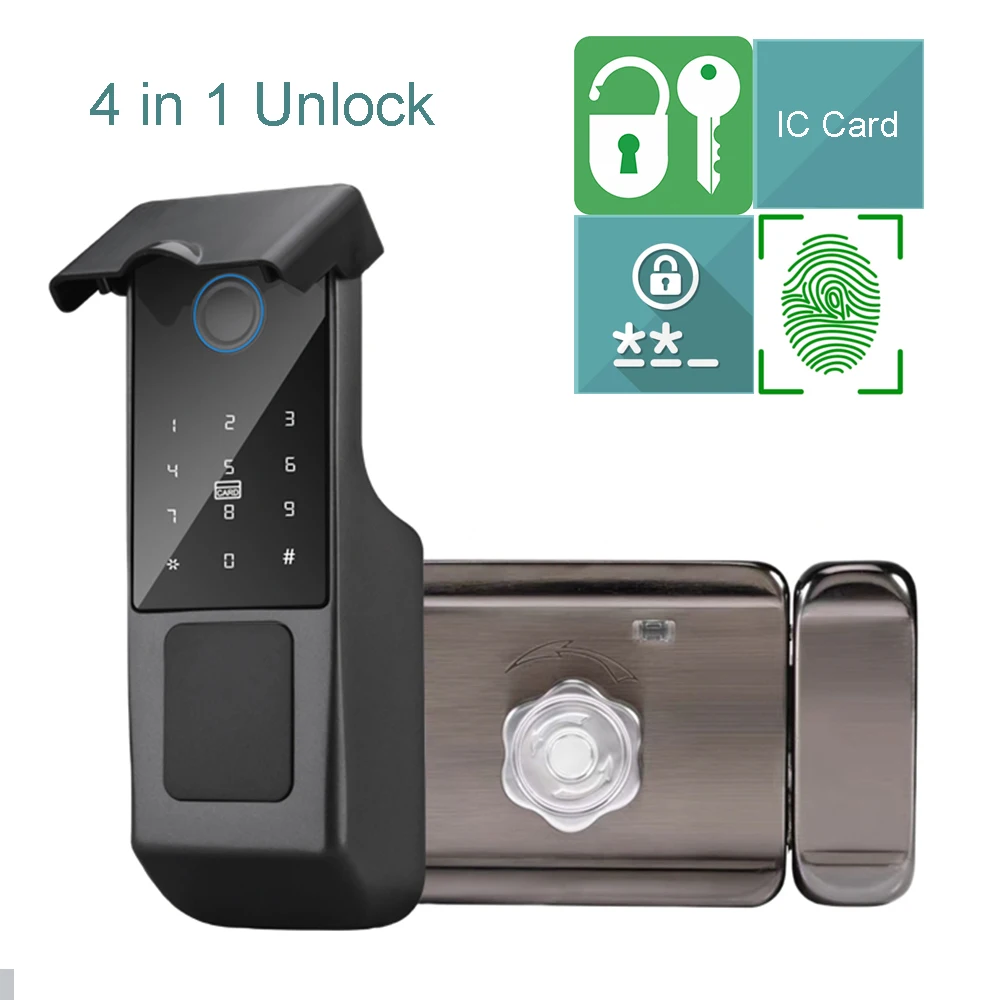 

Outdoor Waterproof Fingerprint Lock Password Code IC Card Locker Wooden Metal Door Security Anti Theft Smart Lock Mechanical Key