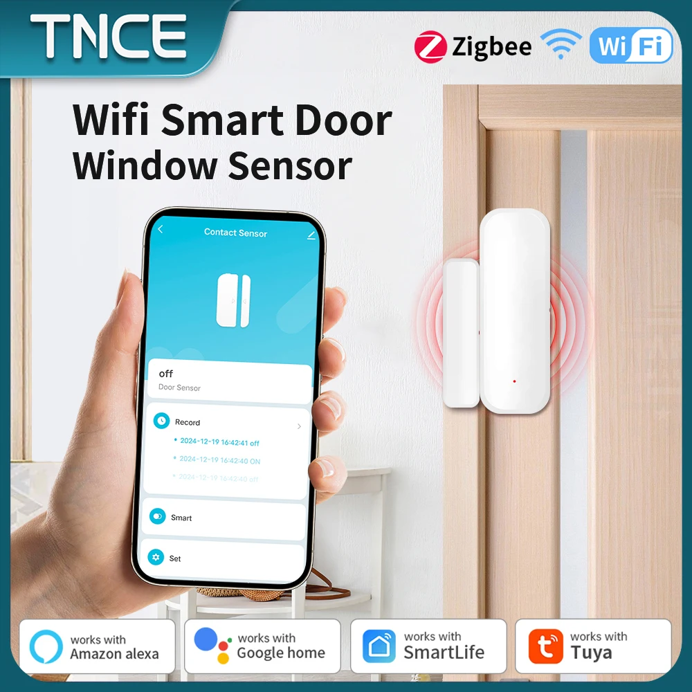

Датчик двери и окна TNCE Tuya Wi-Fi/zigbee, детектор открытия и закрытия, домашняя охранная сигнализация, пульт дистанционного управления Smart Life alexa google