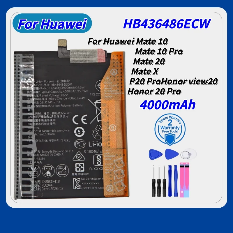 

HB436486ECW Battery For Huawei P20 Pro Mate 10 Pro /Mate X /Mate 10 /Mate 20 / Honor 20 Pro /Honor view20 AL00 L09 L29 TL00