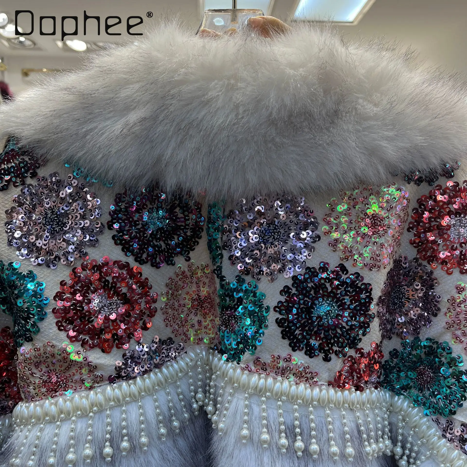 European Station 2025 Winter New Fashionable One-Piece Fur Patchwork Mink Fur Heavy Sequin Flower Thicken Coat Trendy Women