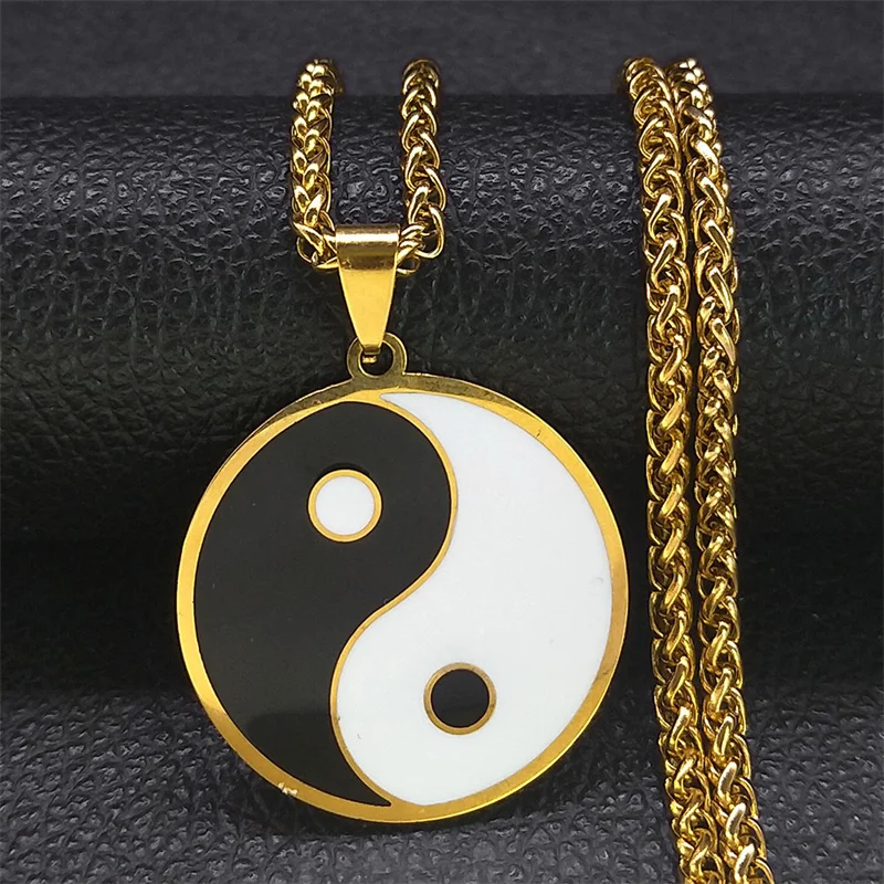 Yin Yang Taichi Gossip Symbols Pendant Necklace for Women Men Stainless Steel Chinese Taiji-Bagua Necklaces Jewelry N2052S07