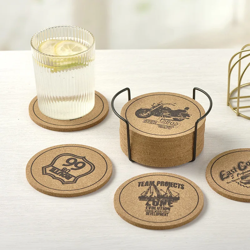 Heat-insulating mat wooden mat car coffee coaster mat Nordic retro round cork coaster non-slip anti-scalding tea coaster