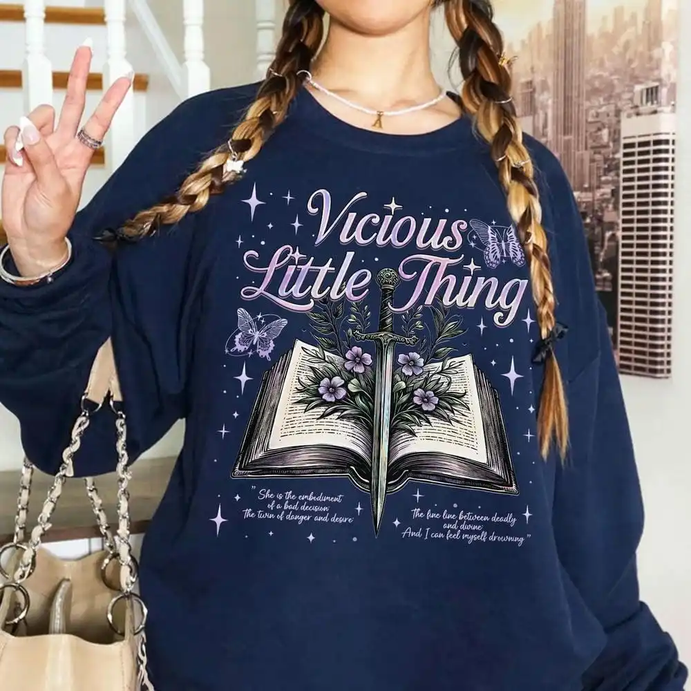 Vicious Little Thing Powerless Sweatshirt Kai Azer Paedyn Grijs Lange mouw Ronde hals Kleding Y2K Top Casual Dagelijks Streetwear