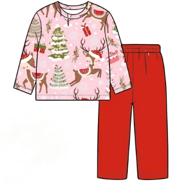 Boutique Kids Sets Long Style Ruffles Matching Romper Christmas Series Print Wholesale