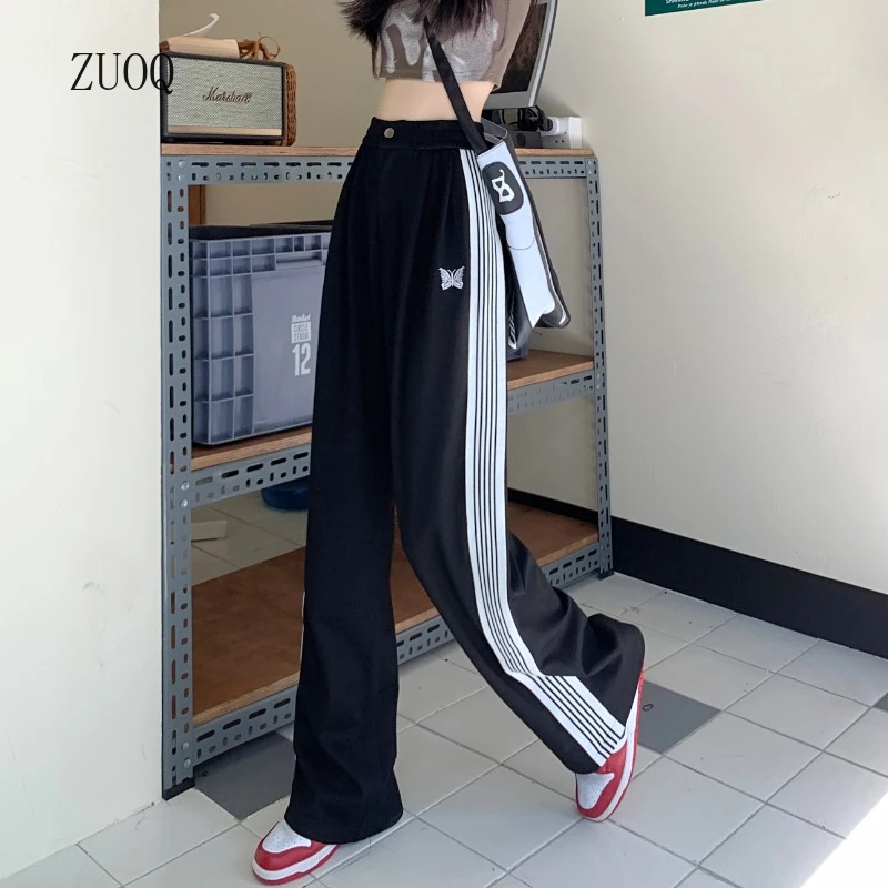 American Striped Pants Women 2025 Autumn Color Collision Loose Casual Straight Leg Sweatpants Versatile Fashion Trousers Female