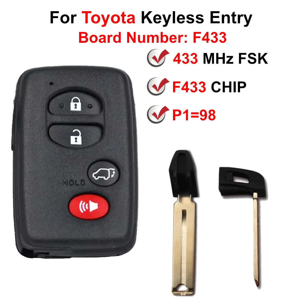 Black 4 Buttons ID74-WD04 433 MHz F433 Board Keyless Entry Smart Key KeylessGo For Toyota