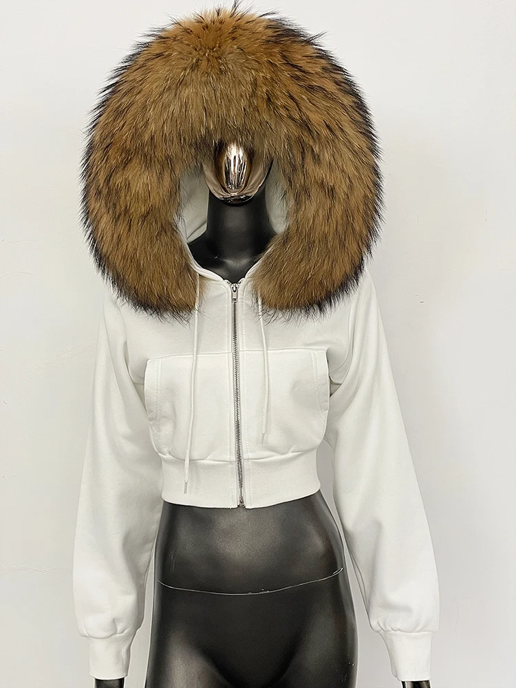 Women's Jacket Plush Thick Outerwear Hooded Real Fur Coat Relaxed Fit Heavyweight Thermal Elegant Fall Winter for Casual Luxury
