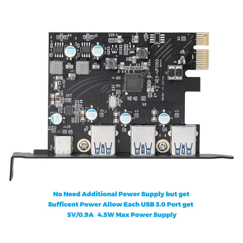 PCI-E to USB 3.0 Card Type C(1) USB A(3 ) Without Additional Power Supply PCI Express Expansion Card for Windows Mac Pro