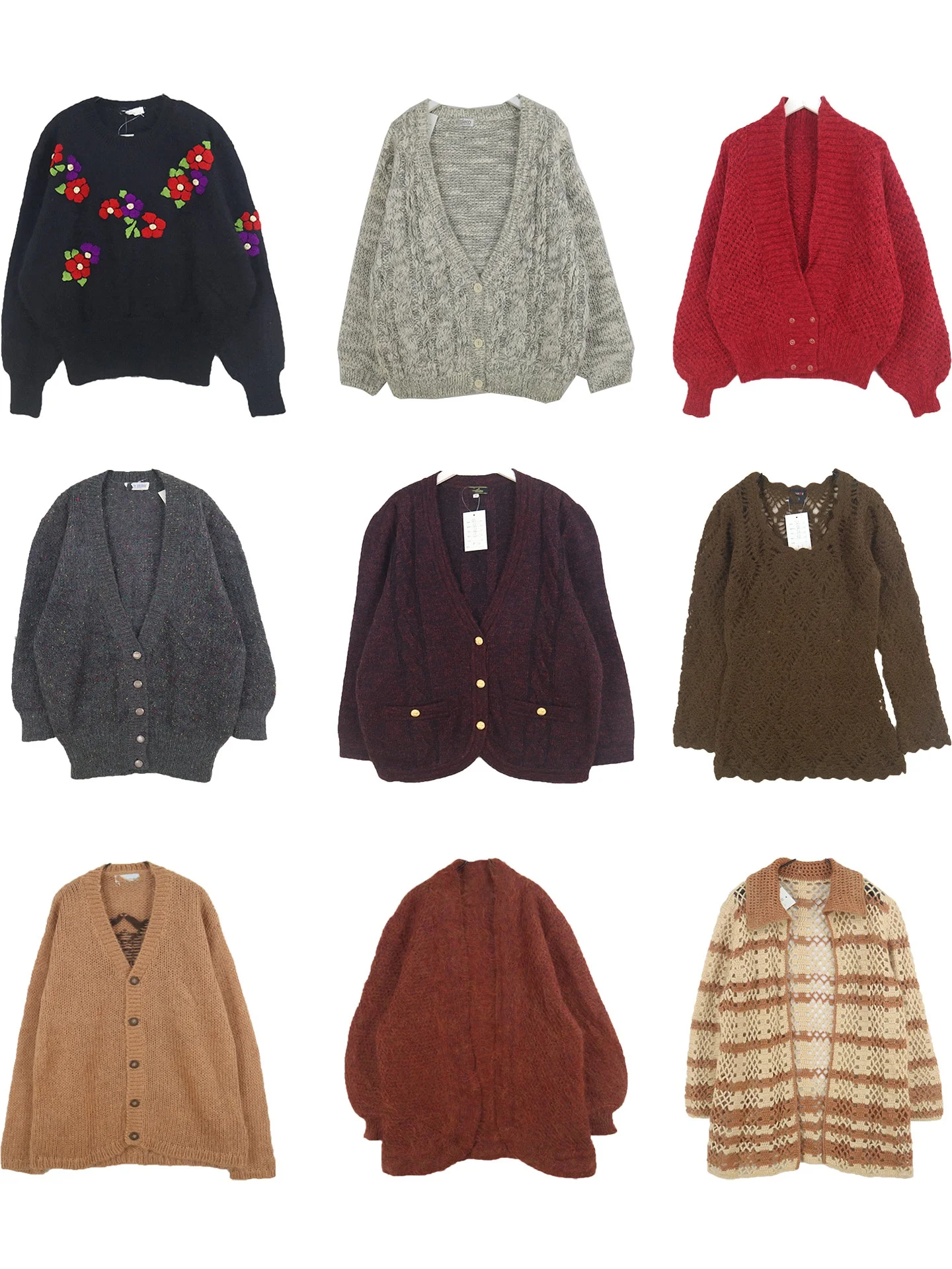 

Vintage Handmade Hooked Flower Japanese Sle Open Cardigan Sweater Color Blo Forest System Autumn Winter Women's Sweet Loo...