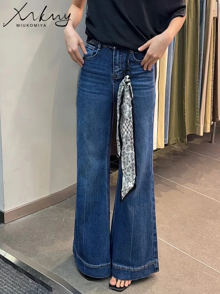 

Bell Bottom Jeans For Women Summer Wide Leg High Waist Elastic Denim Pants Ladies Dark Blue Flare Jeans Women Denim Trousers