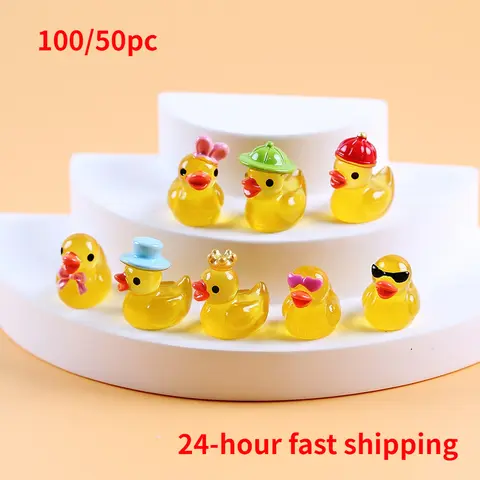 100/50PCS Mini Yellow Luminous Duck Ornament Miniature Figures Tiny Duck Micro Fairy Garden Landscape Fairy Garden Home Decor