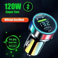 2 Port Super Fast USB Car Charger For IPhone 16 Pro Max 15 14 13 S23 S22 12-24V 120W+PD20W Quick Car Charging Adapter