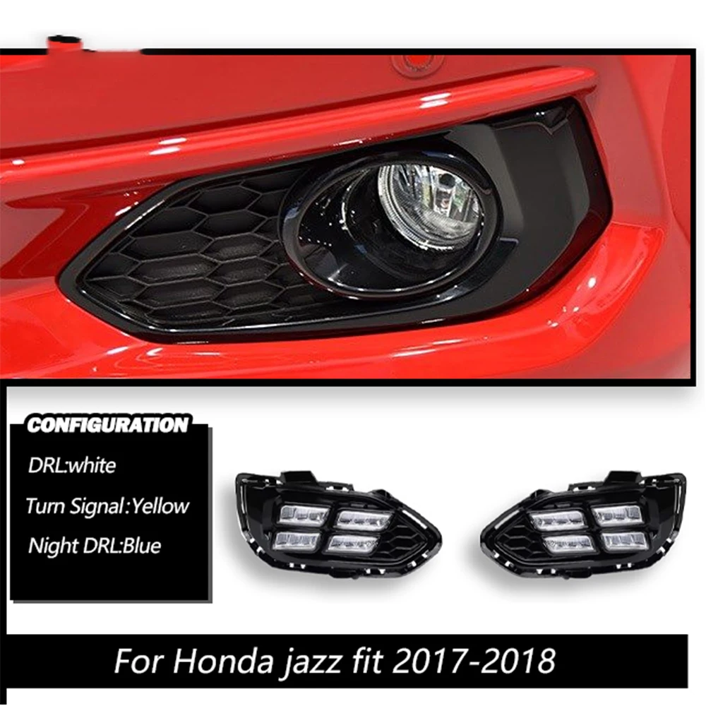 

DRL For Honda JAZZ Fit 2017 2018 LED Car DRL Daytime Running Lights With Turn Yellow Signal 12V ABS Fog Light , 2 PCS