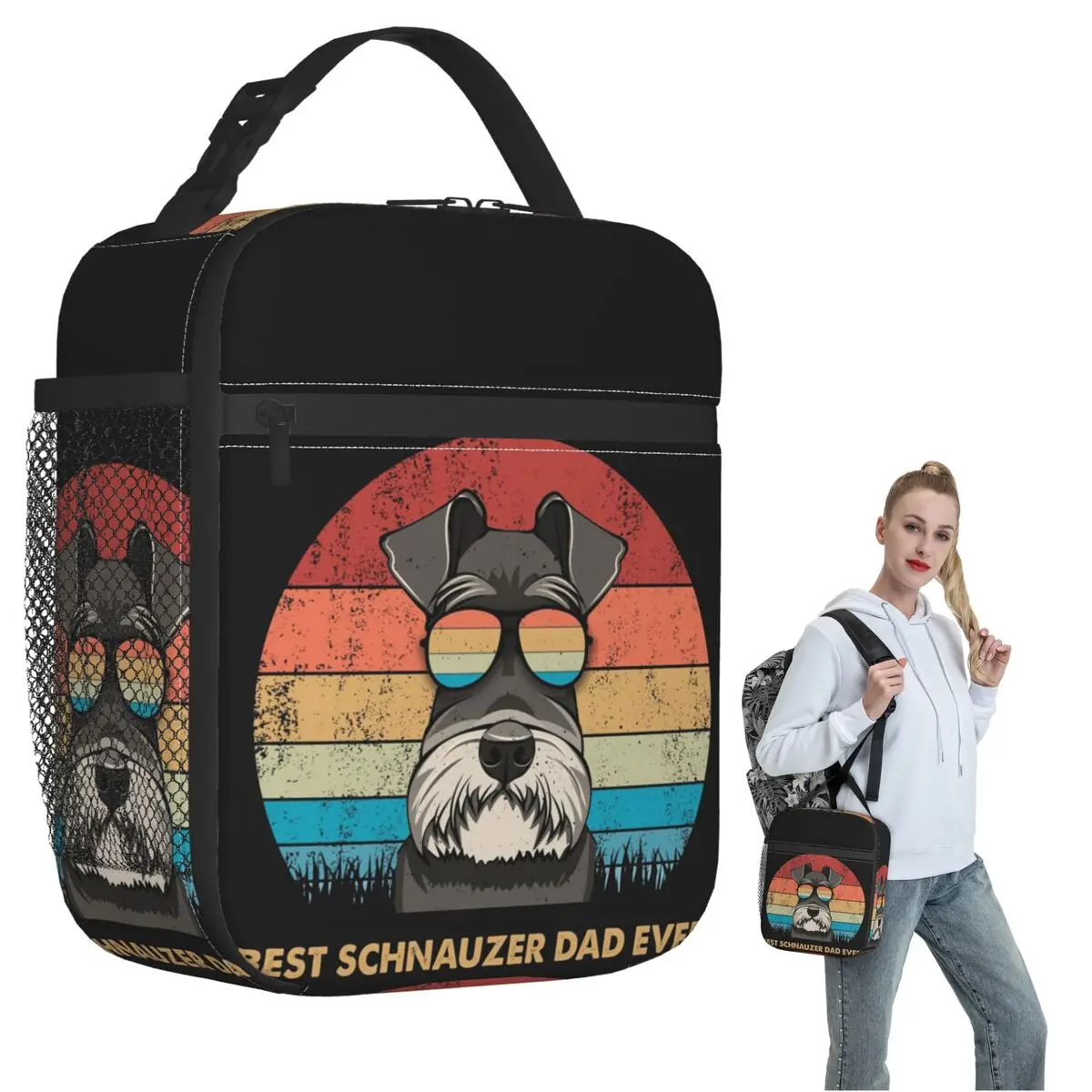 Best Schnauzer Dad Ever Insulated Lunch Bag for Women Kids Leakproof Food Boxes Thermal Lunch Box Tote