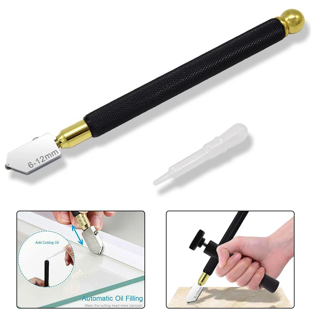 2pcs Emery Glass Cutter For Tiles Cutting Tools 6-12mm Cutter Head Pencil Style Carbide Tip DIY Glass Cutting Set Accessories