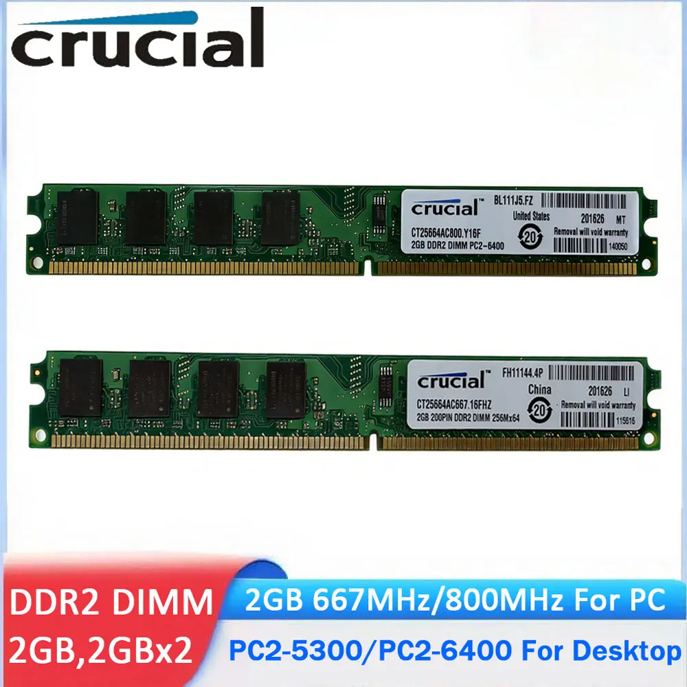 

Оперативная память Crucial Memoria для настольных ПК DDR2 2 ГБ 4 ГБ (2x2 ГБ) 667 МГц 800 МГц DIMM PC2-5300 PC2-6400 1.8 В без ECC, без буферизации, для ПК