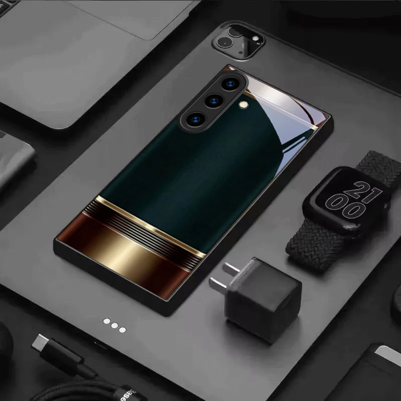 Noble Retro Metal Frame Black Glass Phone Case For For Samsung Galaxy S26 S25 S26Ultra S25 Edge S24 FE S23 S22 S21 20 Plus Cover view 4