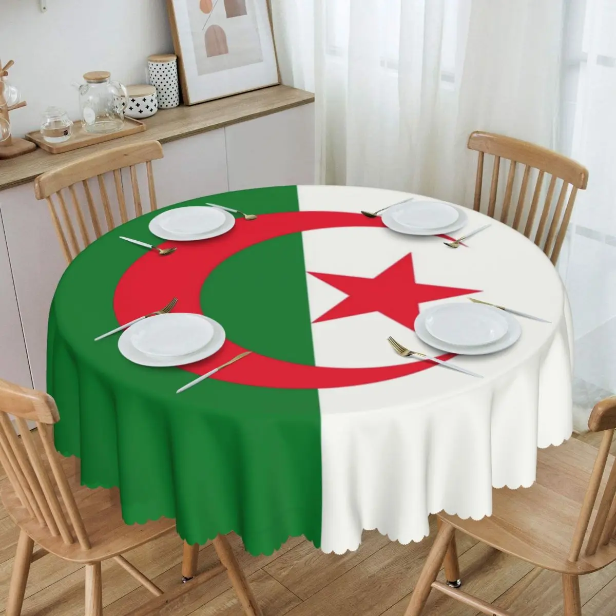 

Round Algeria Flag Table Cloth Oilproof Tablecloth 60 inches Table Cover for Kitchen Dinning