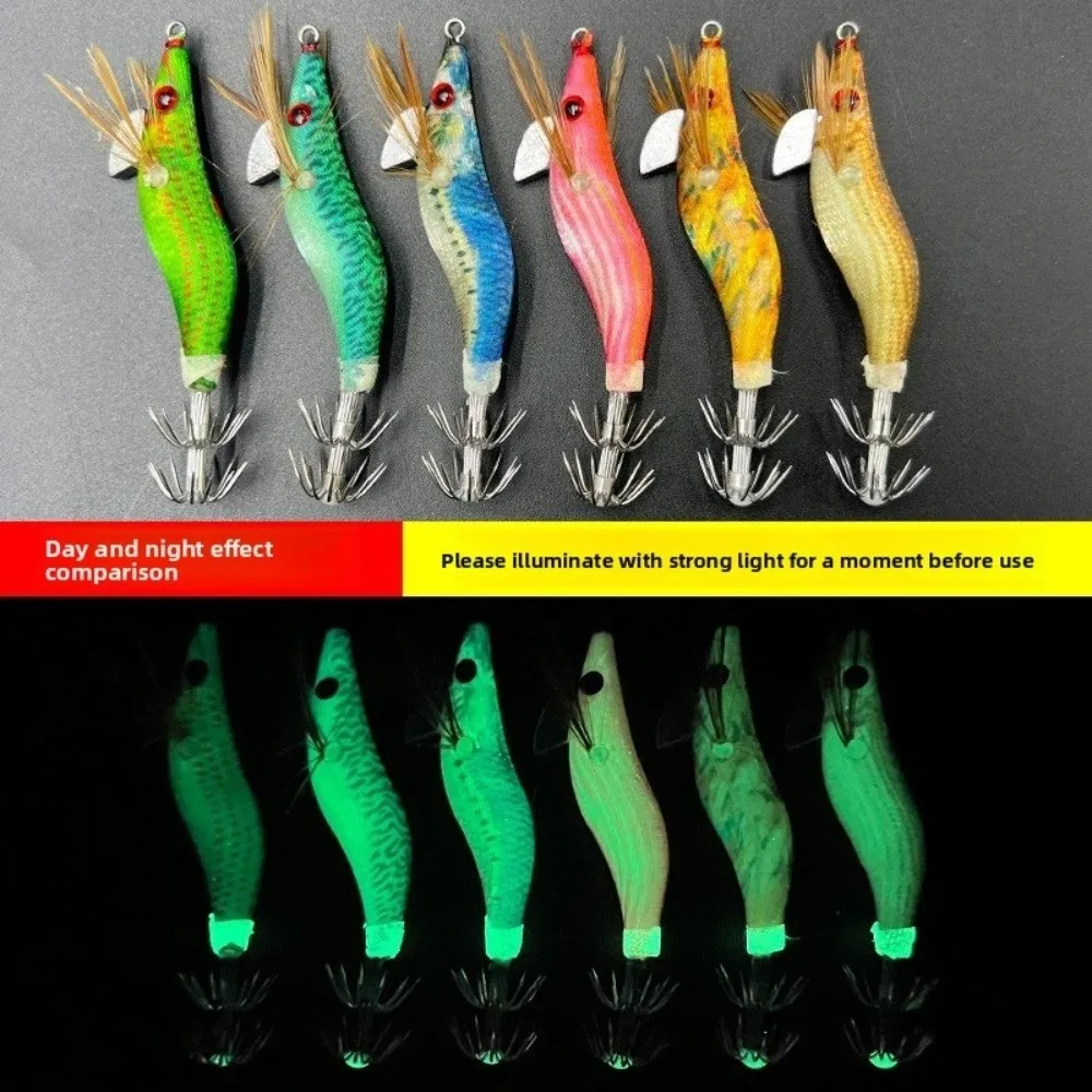 2 Stück harter Angelköder 1,5 #   Tintenfisch-Jig, 8,2 g, leuchtender Angelköder, leuchtet im Dunkeln, 7 cm harter Köder, Salzwasser-Angelköder