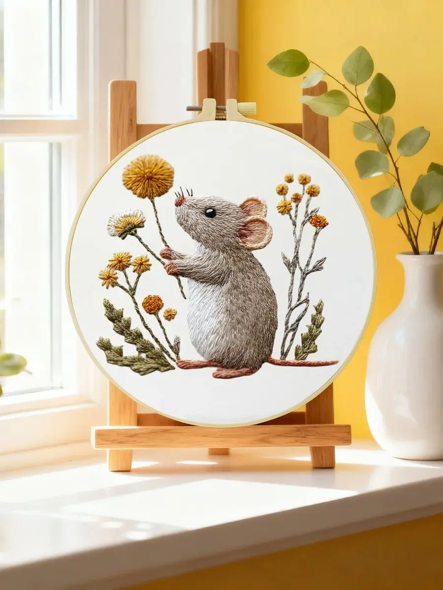 1 Stück 20X20CM/15X15CM 7,87/6,3 Zoll Maus-Stickerei-Starter-Kit DIY-Kit DIY-Stickerei-Set Handarbeiten Heimdekoration Nähkunst – Detail 6