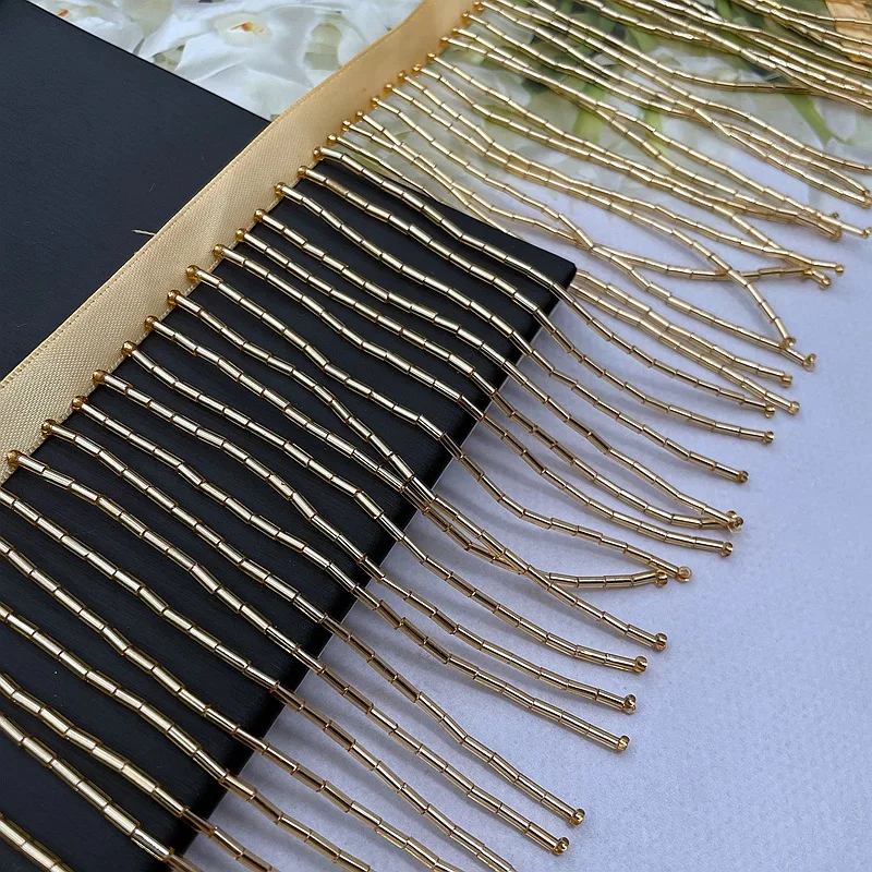 

Heavy Duty Handmade Beaded 10cm Glass Bead Tube Fringe Trim Lace for Clothing Wedding Dress DIY Accessories