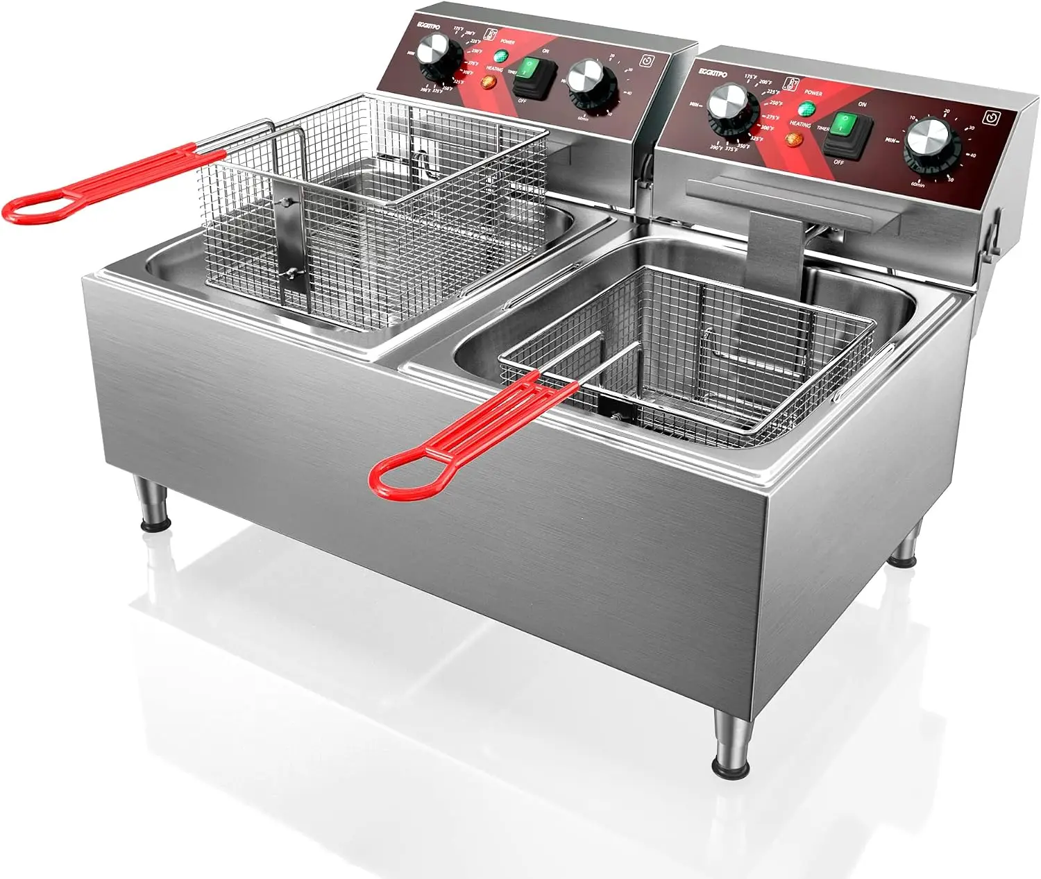 ^Deep Fryers Stainless Steel Commercial Deep fryer with Timer Dual Tank Electric Deep Fryer with 2 Baskets Large Capacity 10L X